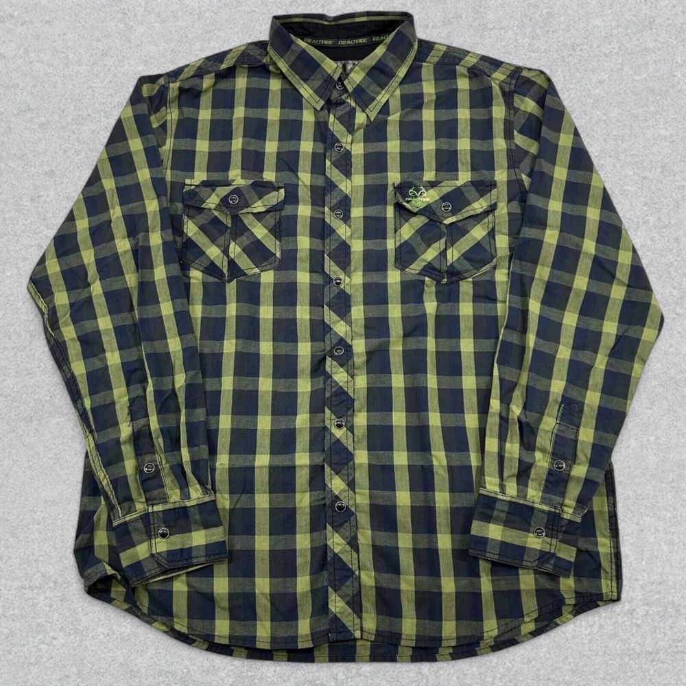 Realtree Shirt Men's Large‎ Blue Green Button Up Pearl Snap Long Sleeve Outdoors